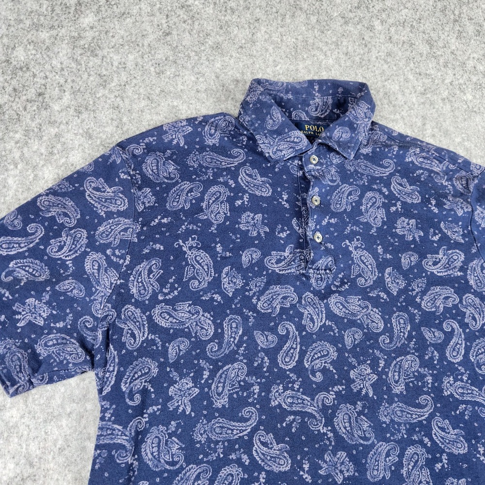 Polo Ralph Lauren Polo Shirt Men M Blue Paisley Floral Short Sleeve Classic Golf